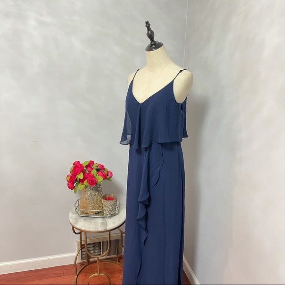 # Laundry Shelli Segal Midnight Pop Over Ruffled Chiffon Maxi Gown Dress Size 2 - Picture 5 of 15